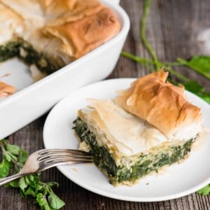 square of homemade Spanakopita on plate