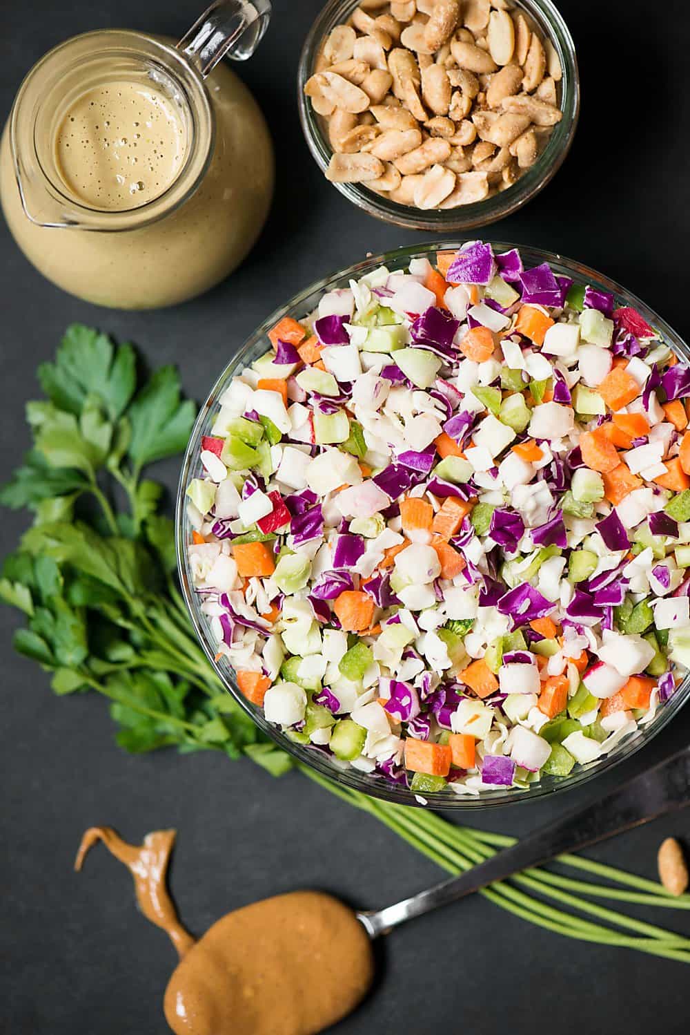 A bowl of asian slaw ingredients