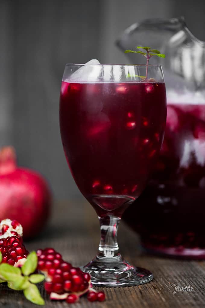 Alcoholic punch with vodka, prosecco, and pomegranate juice.