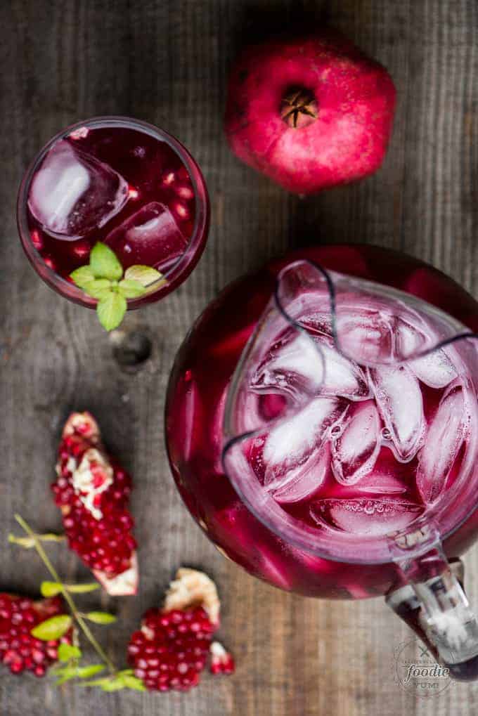 Pomegranate party punch with vodka and prosecco