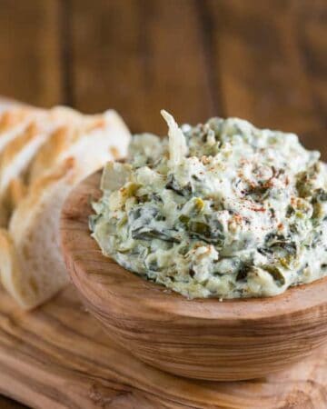 Spinach Artichoke Dip made with fresh spinach