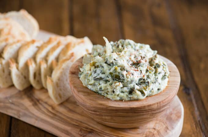 Spinach Artichoke Dip made with fresh spinach