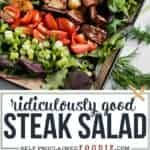 the best steak salad recipe with flat iron steak, potatoes and corn with ranch