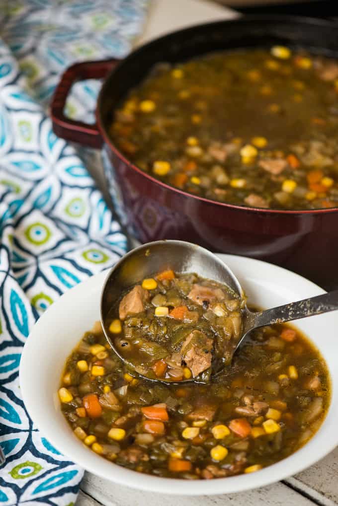 ladle of pork green chile stew