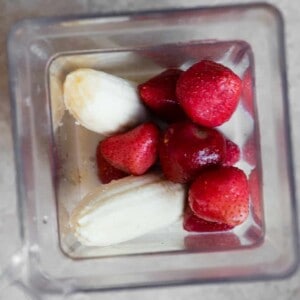 frozen strawberries and banana in blender