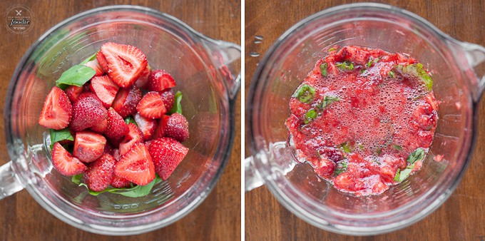 crushed strawberries and basil