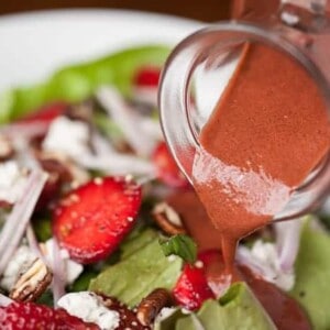 This Strawberry Basil Vinaigrette made with fresh strawberries and basil is a fresh, easy, and healthy dressing to top your summer green salads.