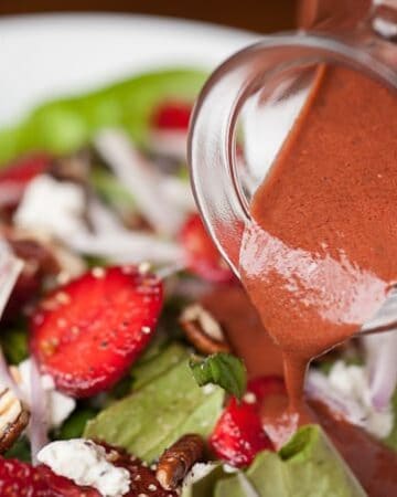 This Strawberry Basil Vinaigrette made with fresh strawberries and basil is a fresh, easy, and healthy dressing to top your summer green salads.