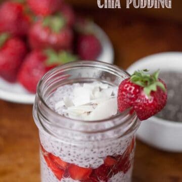 strawberry coconut chia pudding in a glass