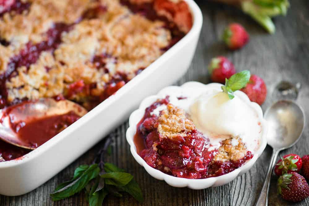 homemade Strawberry Rhubarb Cobbler with ice cream