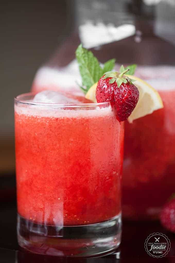 Glass of homemade Strawberry Rhubarb Lemonade