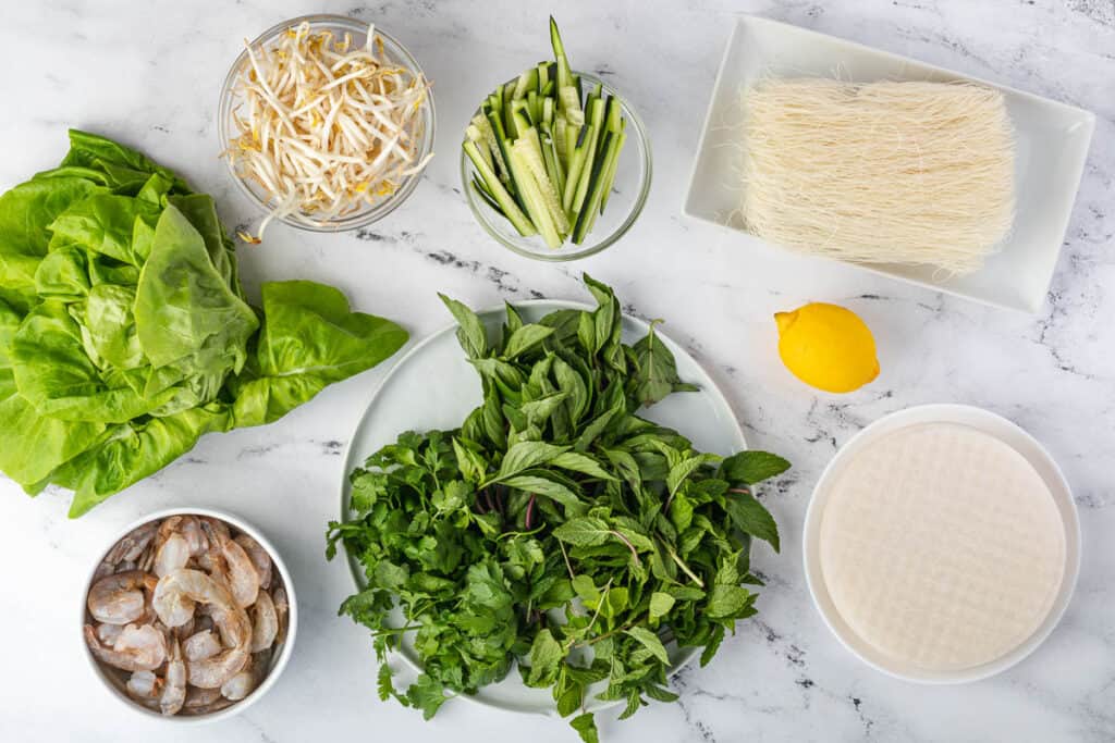 ingredients needed to make homemade summer rolls.