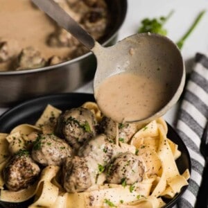 Swedish Meatball Pasta with cream sauce on top