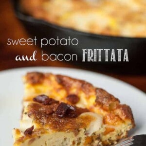 a slice of sweet potato and bacon frittata