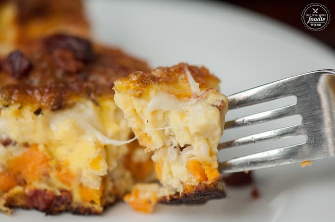 a bite of sweet potato and bacon frittata