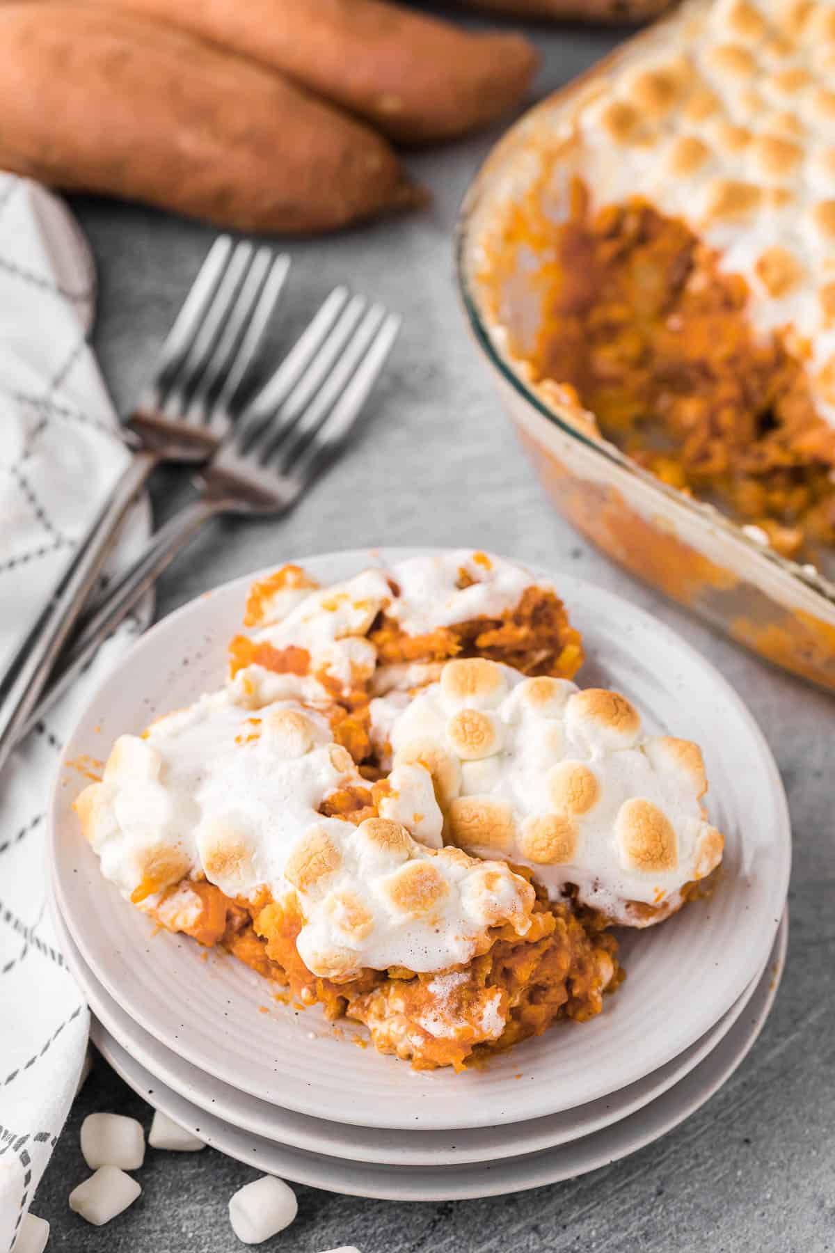 sweet potato casserole on plate for thanksgiving.
