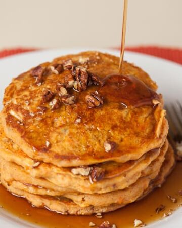Homemade buttermilk Sweet Potato Pancakes are easy to make and make a perfect breakfast on a crisp fall morning when served with warm pure maple syrup.