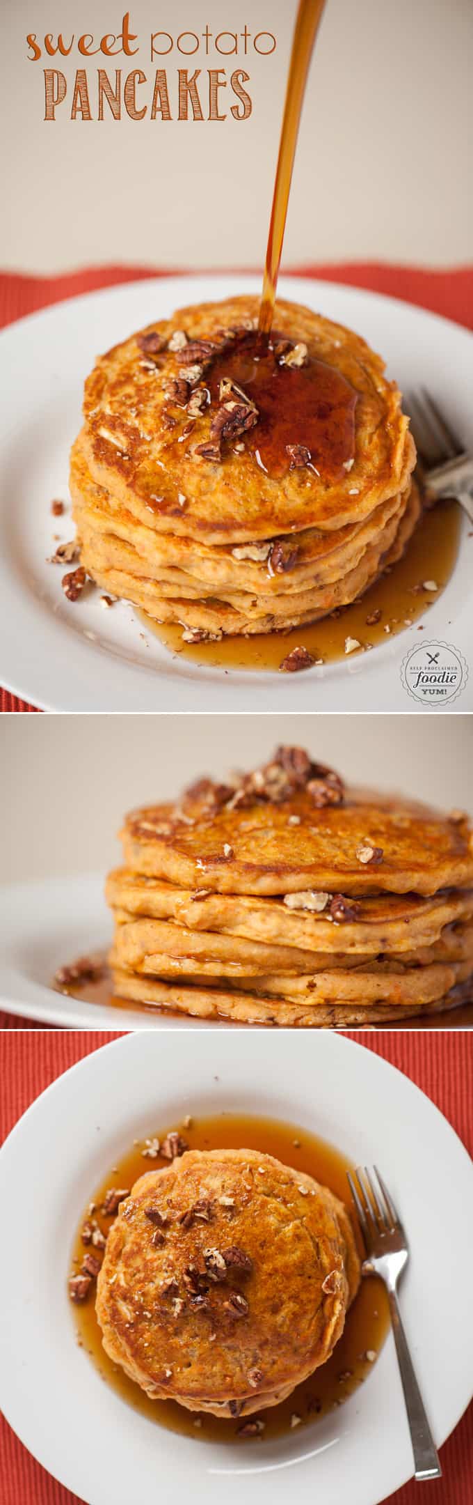 Homemade buttermilk Sweet Potato Pancakes are easy to make and make a perfect breakfast on a crisp fall morning when served with warm pure maple syrup.