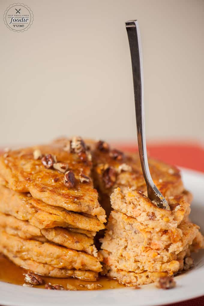 a bite of sweet potato pancake