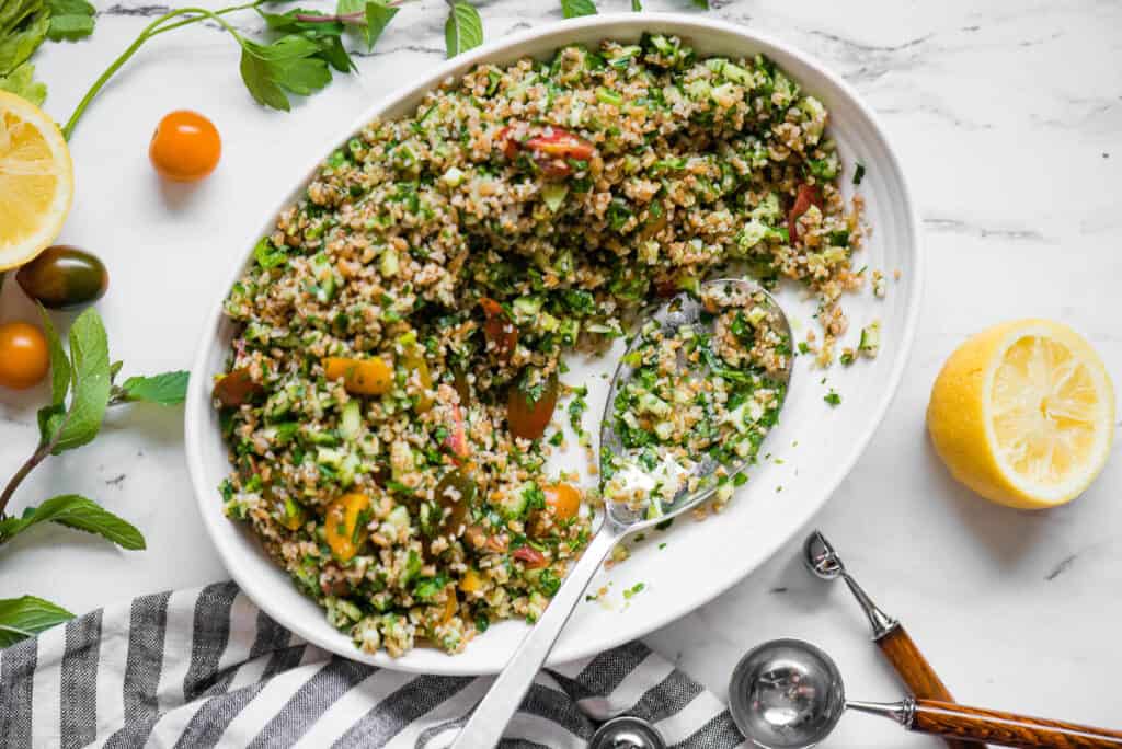 oval dish with homemade Tabouli Salad