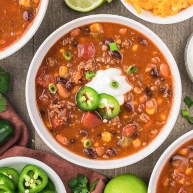 taco soup with sour cream and jalapeno.