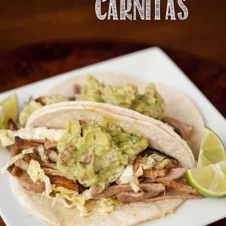 These tasty and fool proof Tailgate Carnitas are slow cooked in the crockpot with green chile and Dr Pepper ahead of time and crisped up hot on game day.