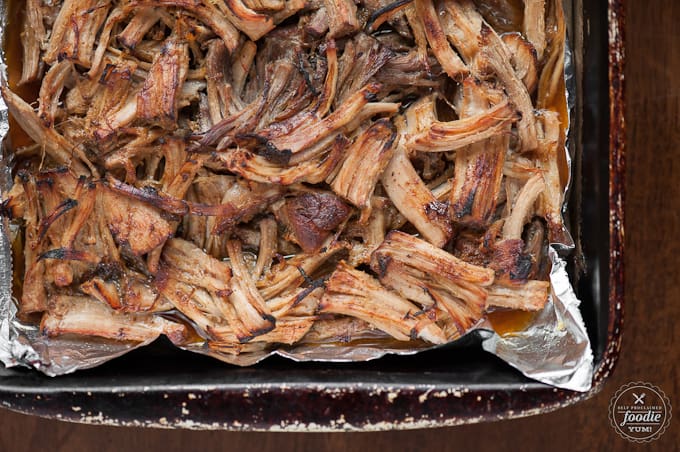 shredded meat in a pan