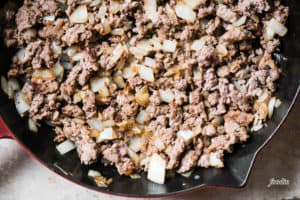 Ground beef and onions for Tater Tot Hot Dish