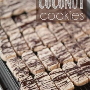 coconut cookies drizzled with chocolate