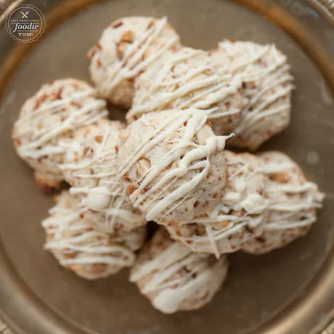 a plate of macadamia coconut cookies