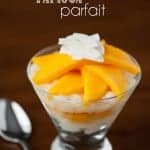 This Tropical Tapioca Parfait made with fresh mango, toasted sweetened coconut, and rich creamy tapioca pudding is the most perfect summer time dessert!