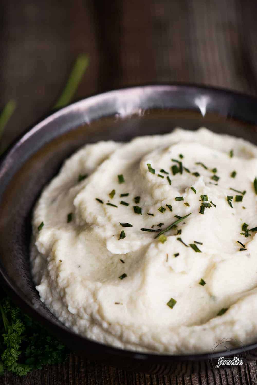 bowl of creamy mashed cauliflower