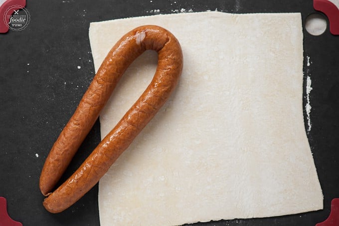 kielbasa and pastry dough