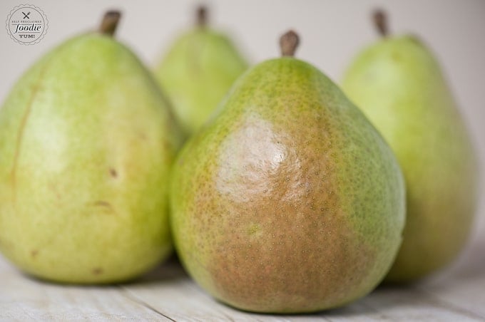 A close up of a pear