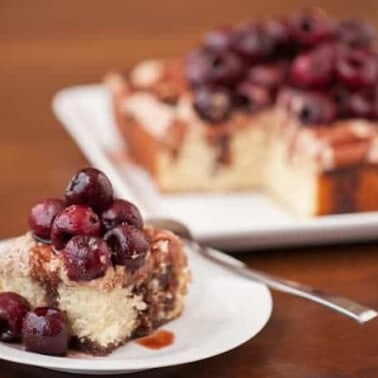 If you're looking for an easy yet unique dessert that will really impress, Vanilla Cake with Balsamic Cherry Mascarpone is what you need to make.