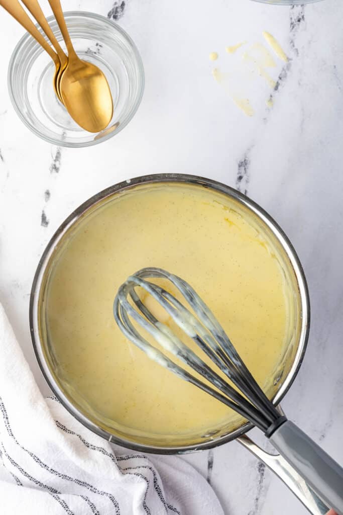 vanilla bean pudding in pan