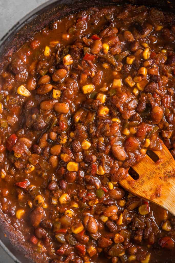 vegetarian chili with corn in pot