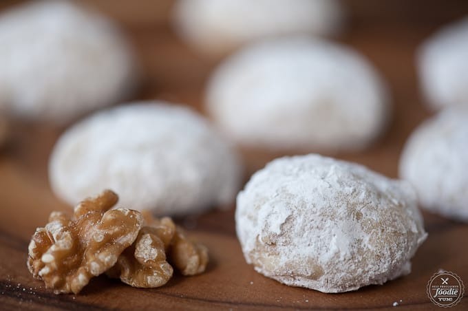 walnuts next to Russian tea cake cookies