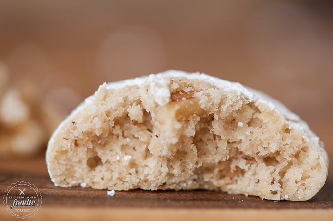 Walnut tea cake cookie with bite taken out