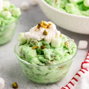 Watergate salad with whipped topping and pistachios.