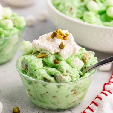 Watergate salad with whipped topping and pistachios.
