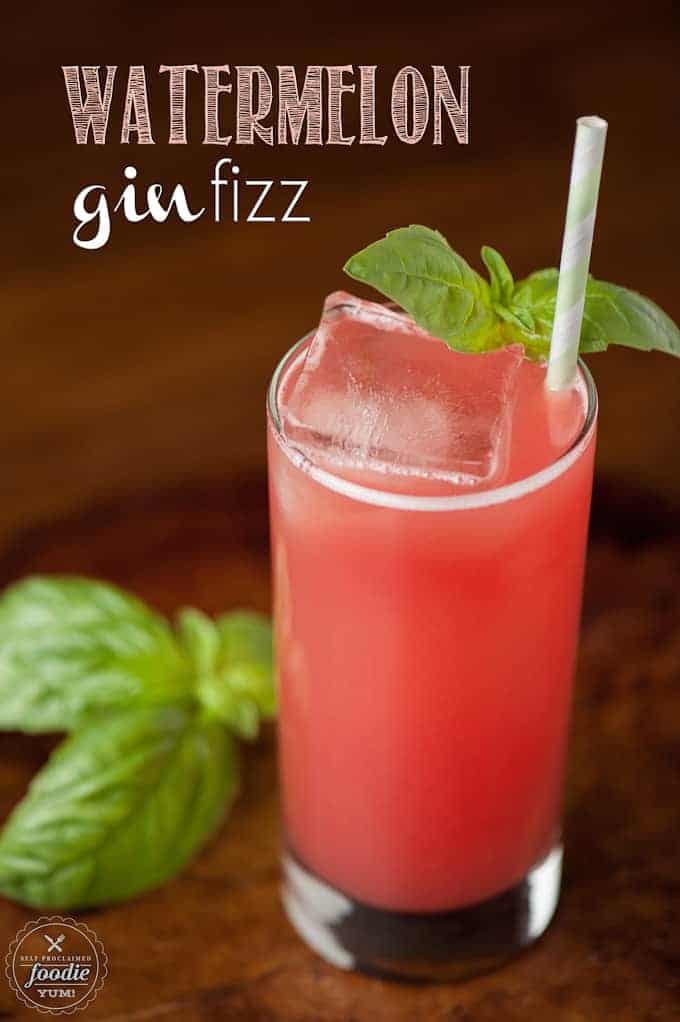 a glass of watermelon cocktail with gin 