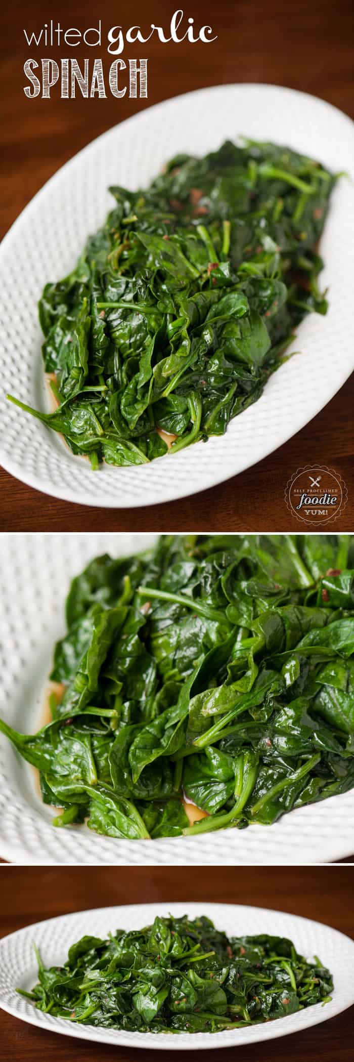 Hot and flavorful Wilted Garlic Spinach is an easy and healthy side dish that compliments any dinner, and the best part is that it takes minutes to prepare.