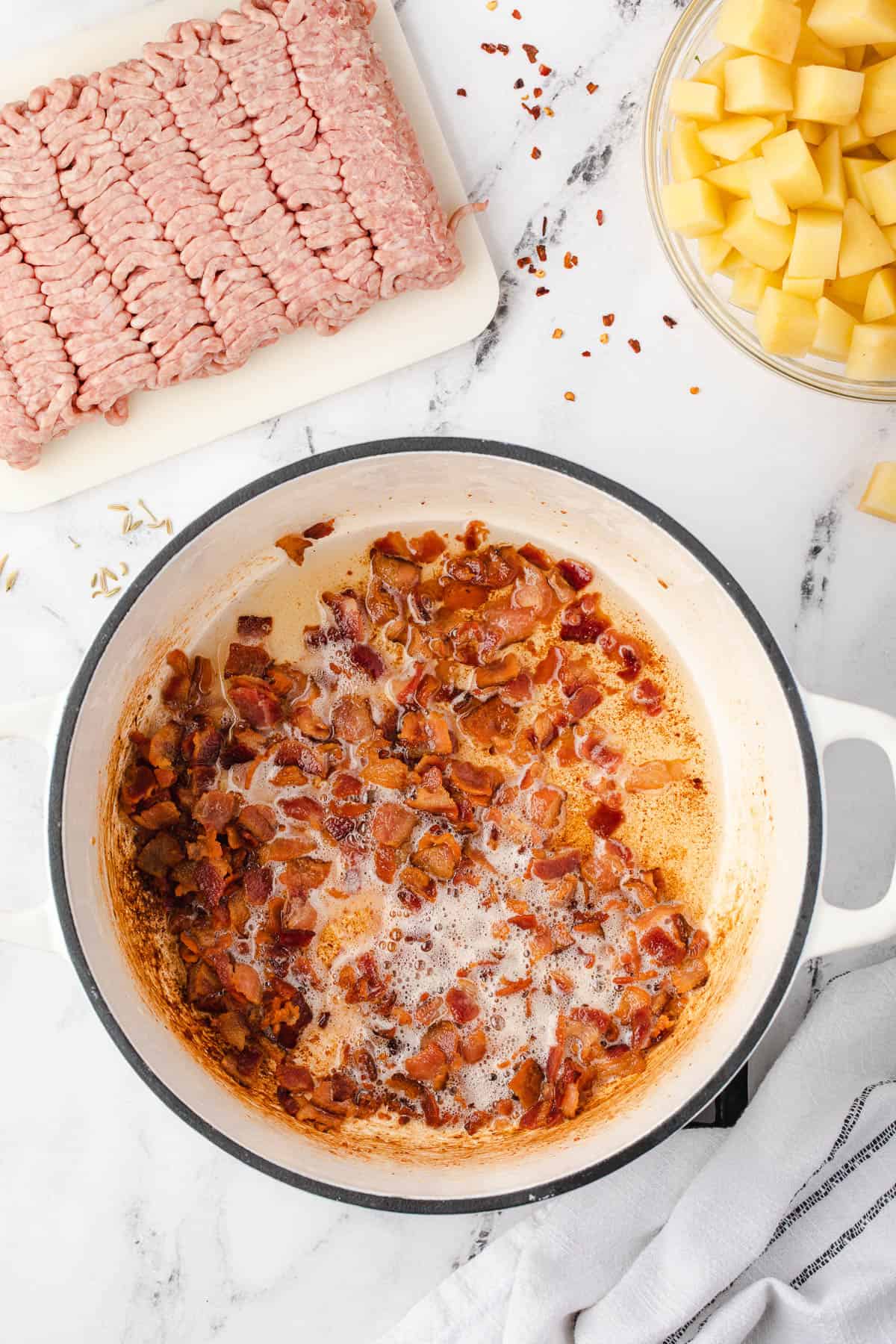 cooked bacon in pot